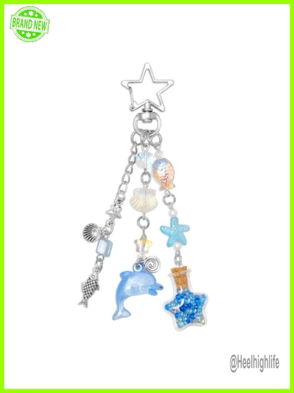 Y2K Gold-Tone Keychain Charms Set Flowers Stars Cake Jellyfish
